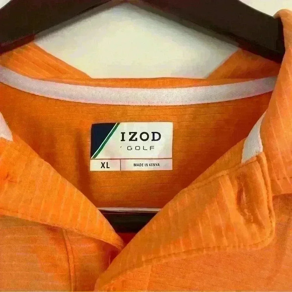 Izod Mens Polo Shirt Size XL Orange Silk Wash Button Collar Golf Short Sleeve - Picture 2 of 3